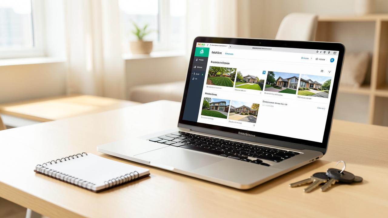 Laptop showing an MLS listing entry with property photos