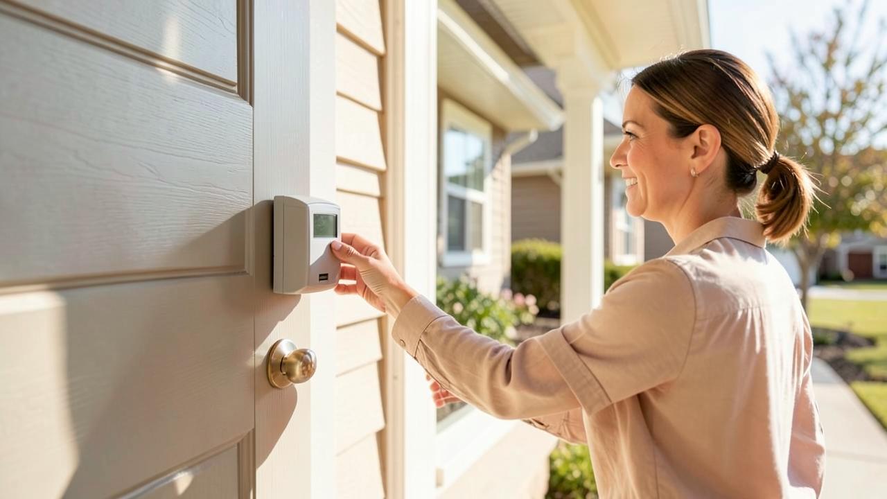 Agent opening an electronic lockbox on a home's front door for a showing